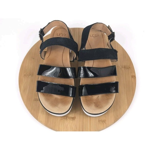 UGG Shoes - UGG Size 10 Slingback Platform Sandals Woman Black Braelynn Patent Leather Suede